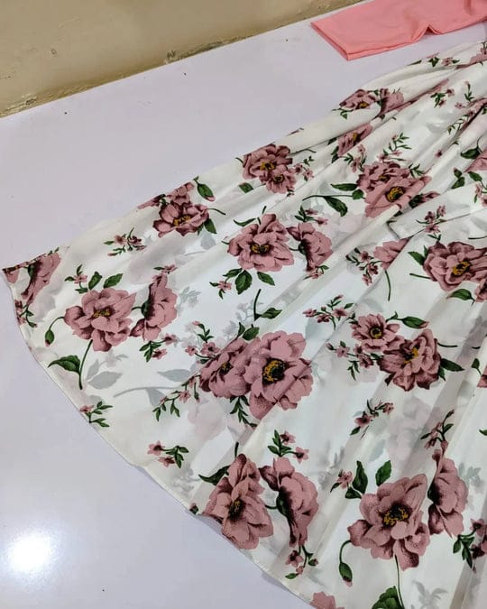 2 Pcs Stylish Floral Print Maxi Dress With Pink Jacket - Hazaaz