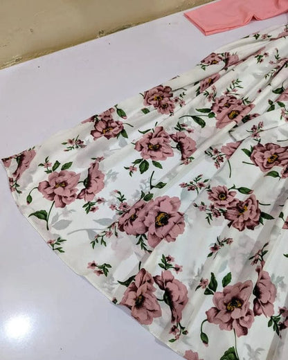 2 Pcs Stylish Floral Print Maxi Dress With Pink Jacket - Hazaaz